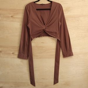 Long Sleeve Twist Front Crop Top